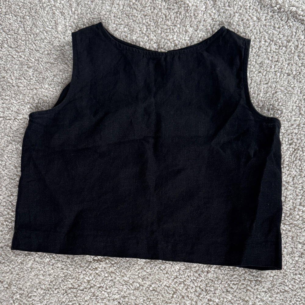 100% linen Black Sleeveless Crop Top